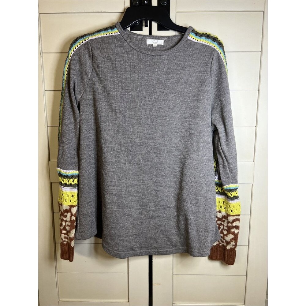 Easel "Indiana Dunes" Gray Crochet Mixed Print Small Sweater Women’s Eclectic